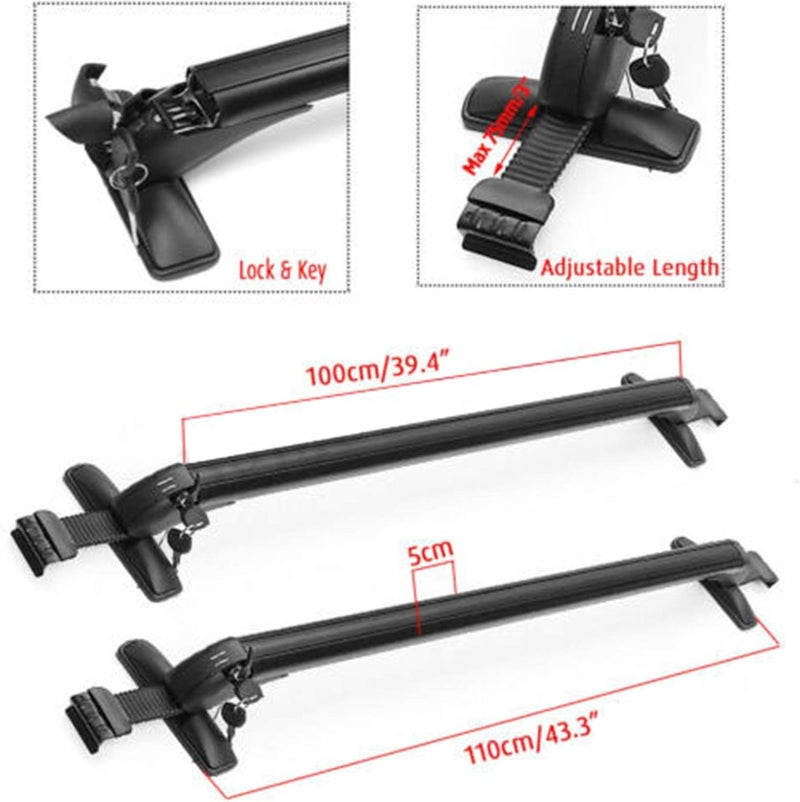 munirater Universal 43.3 inch Black Roof Rack Cross Bar Top Luggage Aluminum Carrier Adjustable Window Frame 2Pcs - Image 5